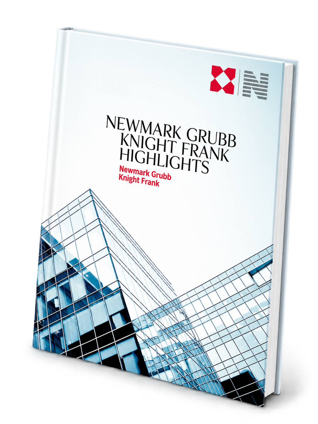 Hardcover mockup of the Newmark Grubb Knight Frank Highlights Book