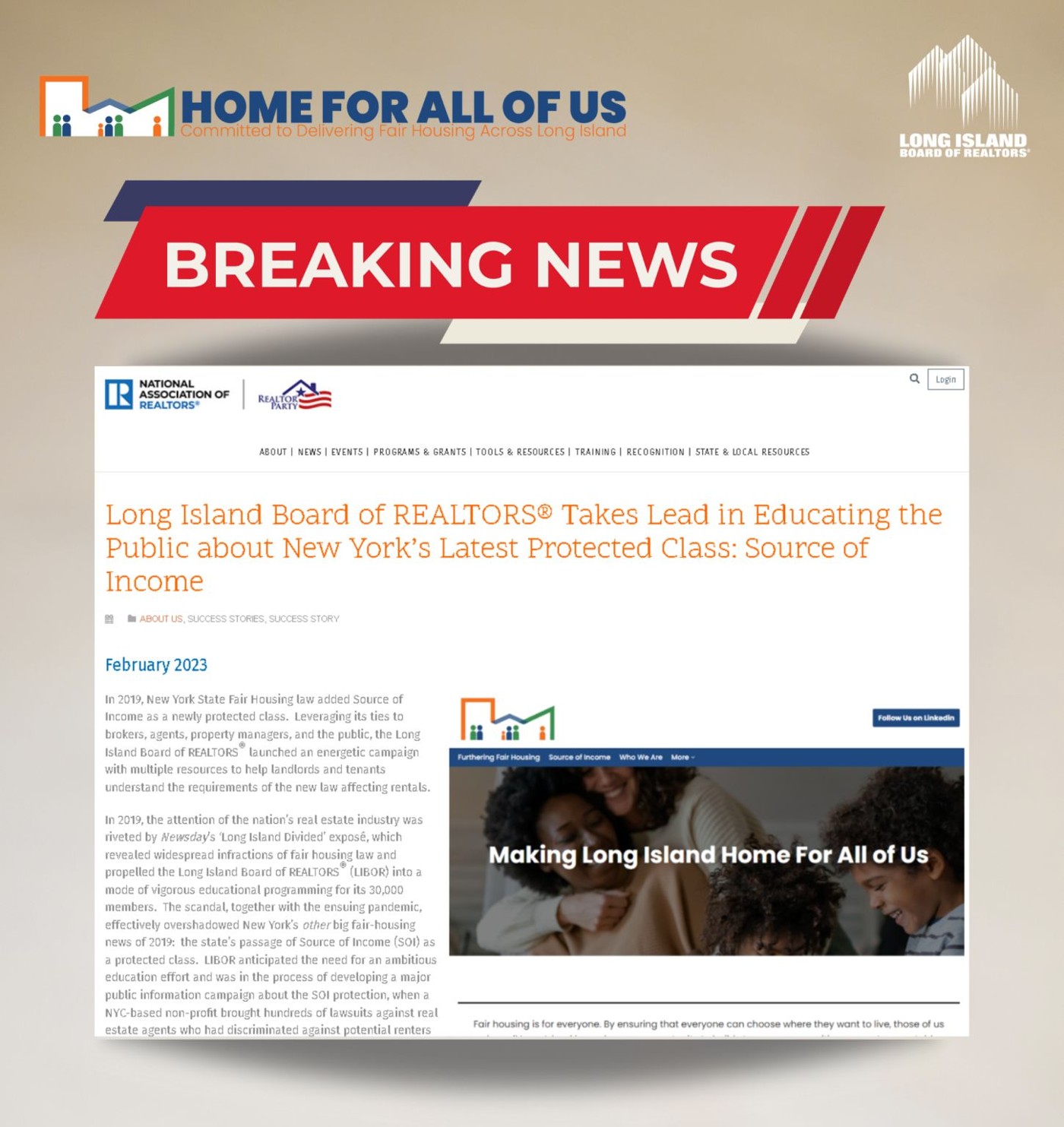 Home For All of Us campaign graphic highlighting NAR REALTOR Party coverage